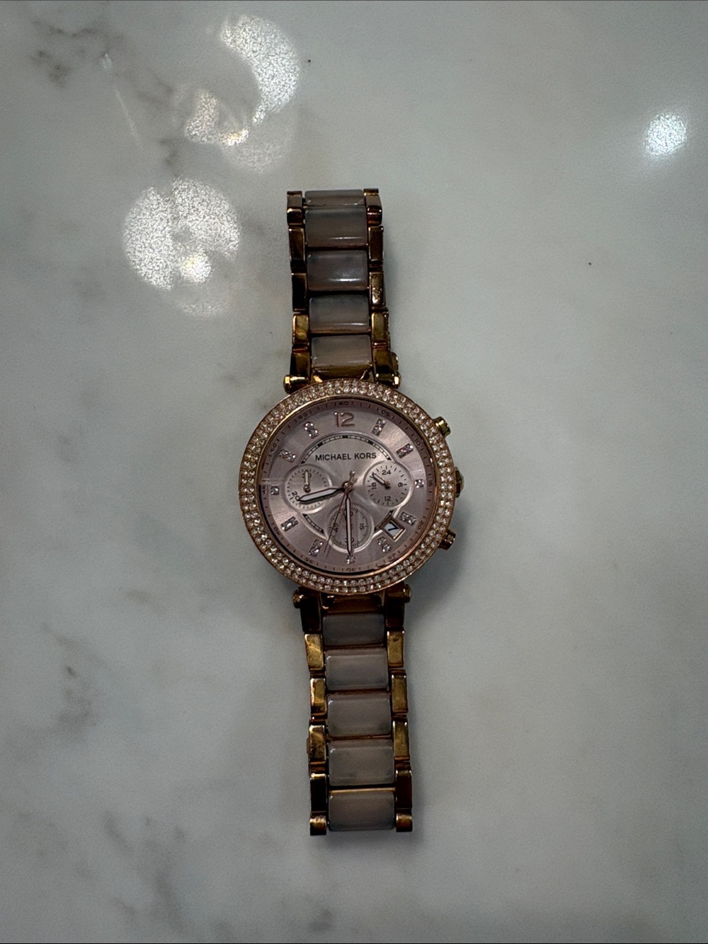 Michael Kors Rose Gold and Gold Tone Crystal-Accent Bracelet Watch